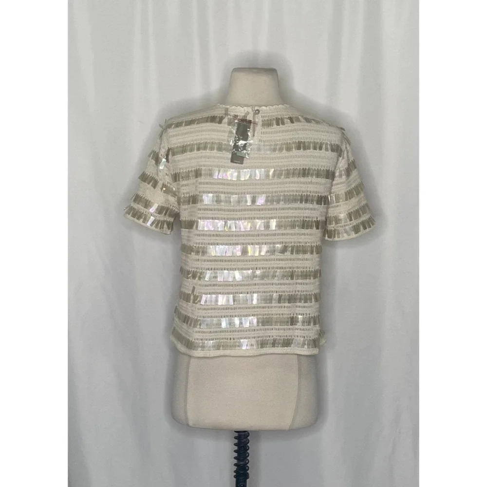NWT!! J. CREW Crochet Shirt Shimmery Sequins Knit Party Glam Preppy X-Small‎